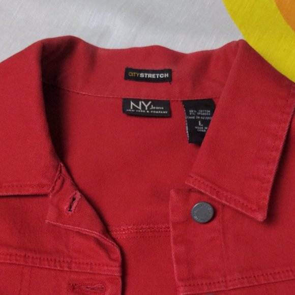 Y2K Red Denim Jacket by NY Jeans. - Picture 3 of 5